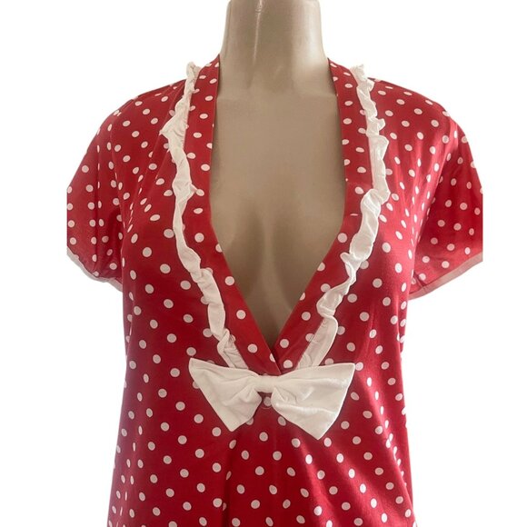 Red Polka Dot Flirty Chic Plus Size Romper • Feminine Ruffles • Snap Closure 2XL - Picture 4 of 8